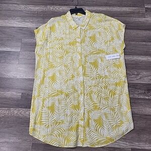 Tribal Jeans BU T-Shirt Linen Blend Tropical Print Dress, Yellow, Size XL